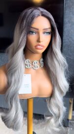 707 T Frontal Dark Root Gray Wig