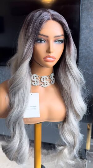 707 T Frontal Dark Root Gray Wig