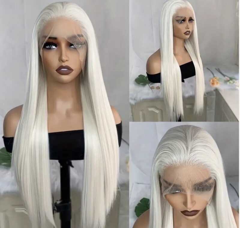 114 Full Frontal White Blonde Straight Wig